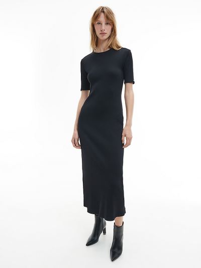 Calvin Klein Ruhák HU301079 | Calvin Klein Rib Jersey Női Ruha Fekete